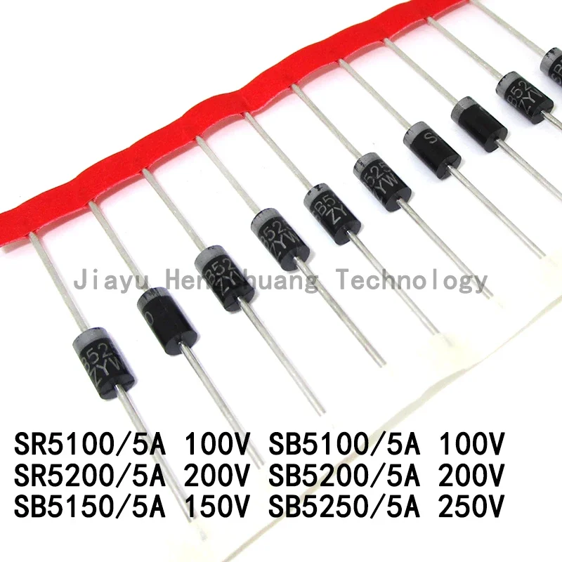 50PCS SR5100 SB5100 5A  100V SB5150 150V SR5200 200V SB5200 SB5250 MBR5250 DO201AD MBR5H250SS 250V Schottky In-Line Diodes