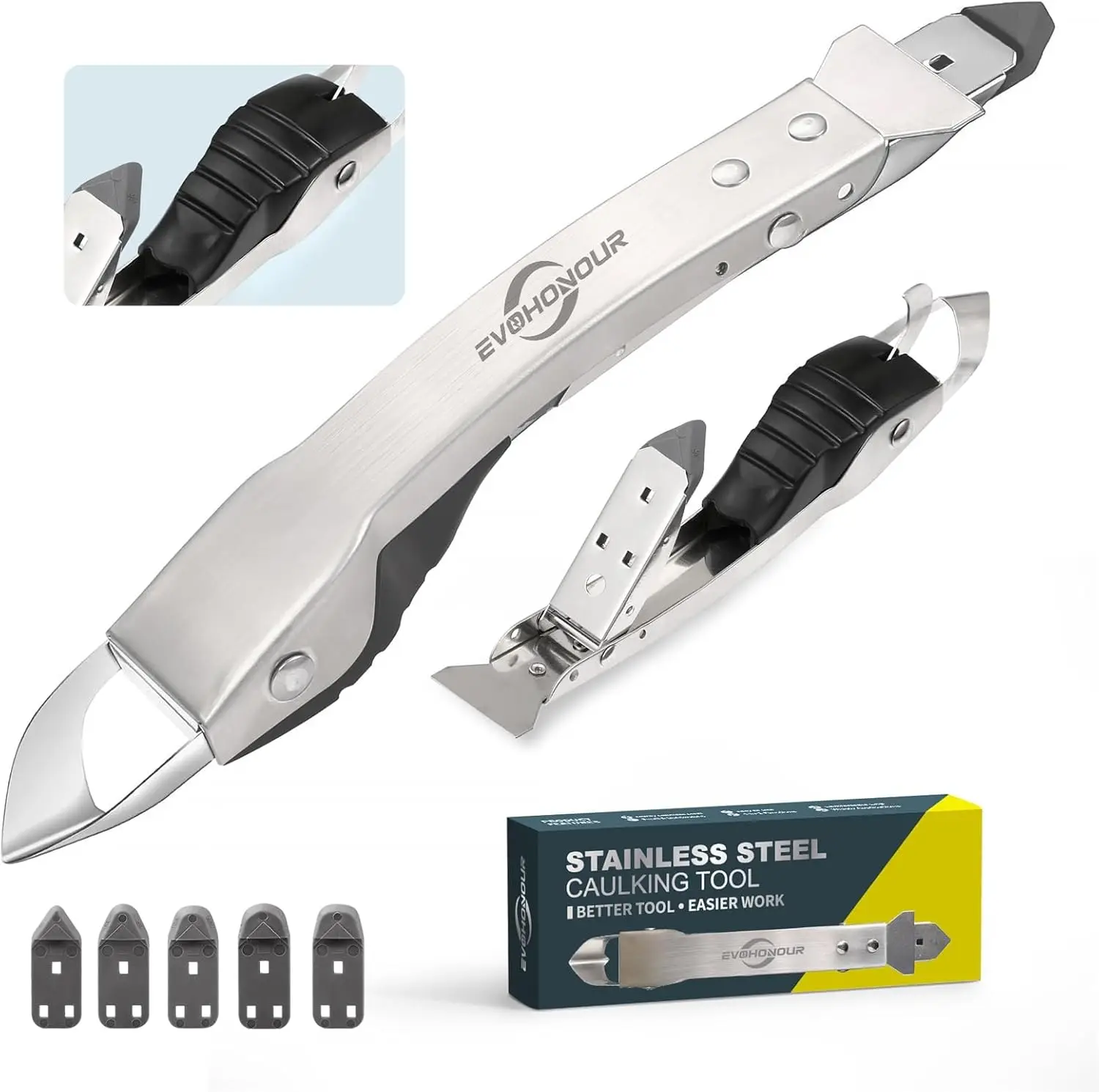 

4-in-1 Caulking Tool Kit, Stainless Steel Remover, Grout & Sealant Finisher for Bathroom Kitchen