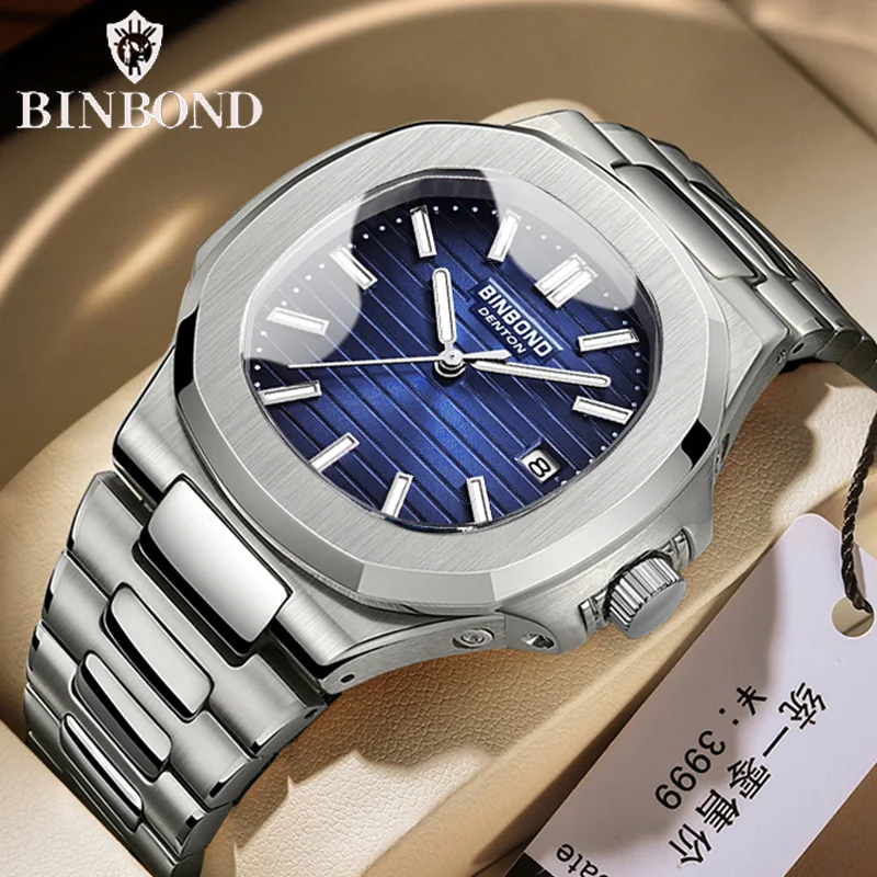 BINBONG B1885 Luxury Business Men Quartz Wristwatch 30M Waterproof Luminous Stainless Strap Men's Watches Relogio Masculino
