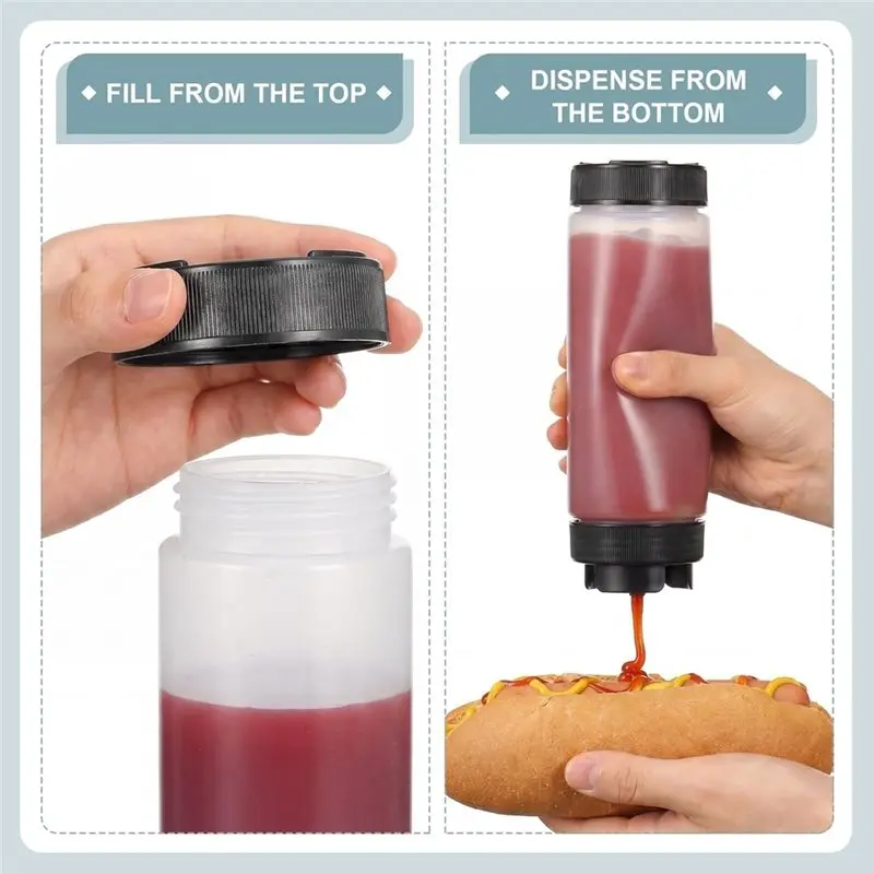 A67M-4 Pcs 16Oz Condiment Squeeze Bottles Inverted Plastic Squeeze Bottle For Sauces Refillable Tip Large Valve Dispenser