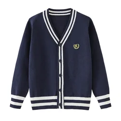 Toddler Girl Cardigan Autumn V-neck Striped Sweaters Teenage Boys Knit Sweater Navy Blue Grey Outerwear Uniform 3 To 18 Years