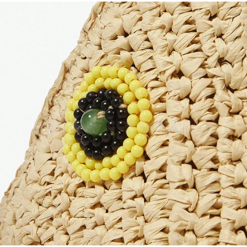 Schildkrötenförmige Rattan-Gewebte Umhängetasche mit Kettenriemen, Handgefertigte Stroh-Strandtasche, Damen Sommer-Abendtasche – Detail 7