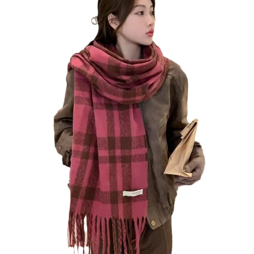 Korea Style Winter Warm Scarf Women Classics Plaid Outdoor Travel Shawls Thicken Cashmere Scarves Pashmina Luxury Brand