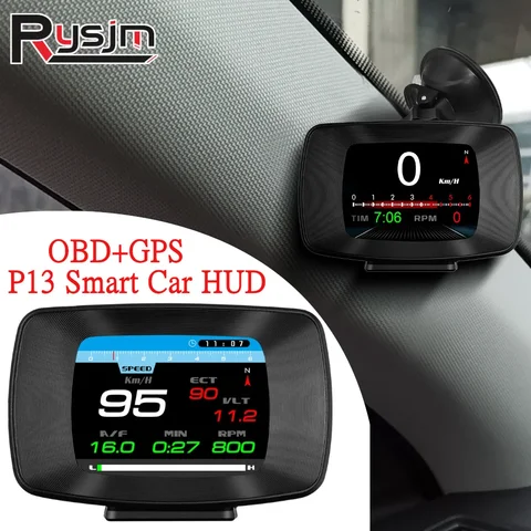 Автомобильный цифровой спидометр HD P13 OBD2, GPS-дисплей с индикатором показаний приборов, скорости, оборотов в минуту, температуры, напряжения