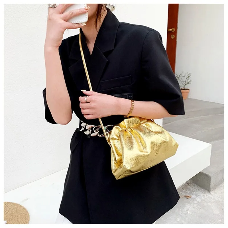 Luxury Gold Cloud Bag for Women Leather Hobos Retro Cloud Crossbody Bag Small Phone Bag Design Clutch Clip Bag Female Bolsa