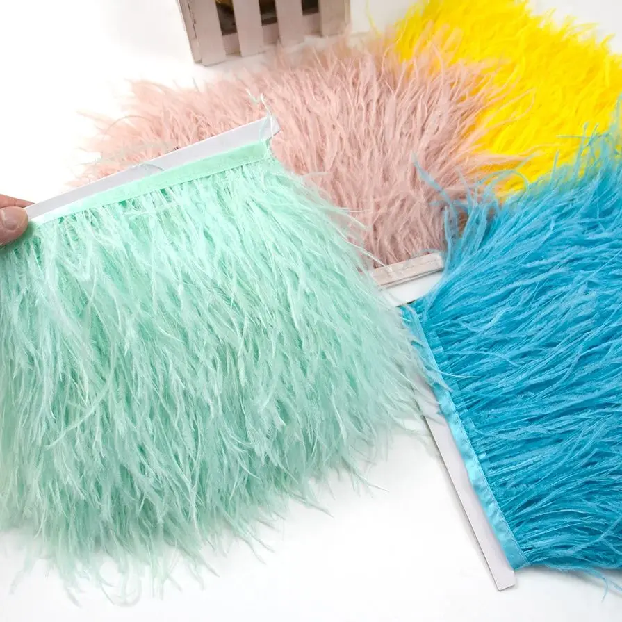 8-10CM Ostrich Feathers Trim Tassel Fring Wedding Dress Decor Clothes Sewing Accessories ostrich Plumes Ribbon For DIY Crafts