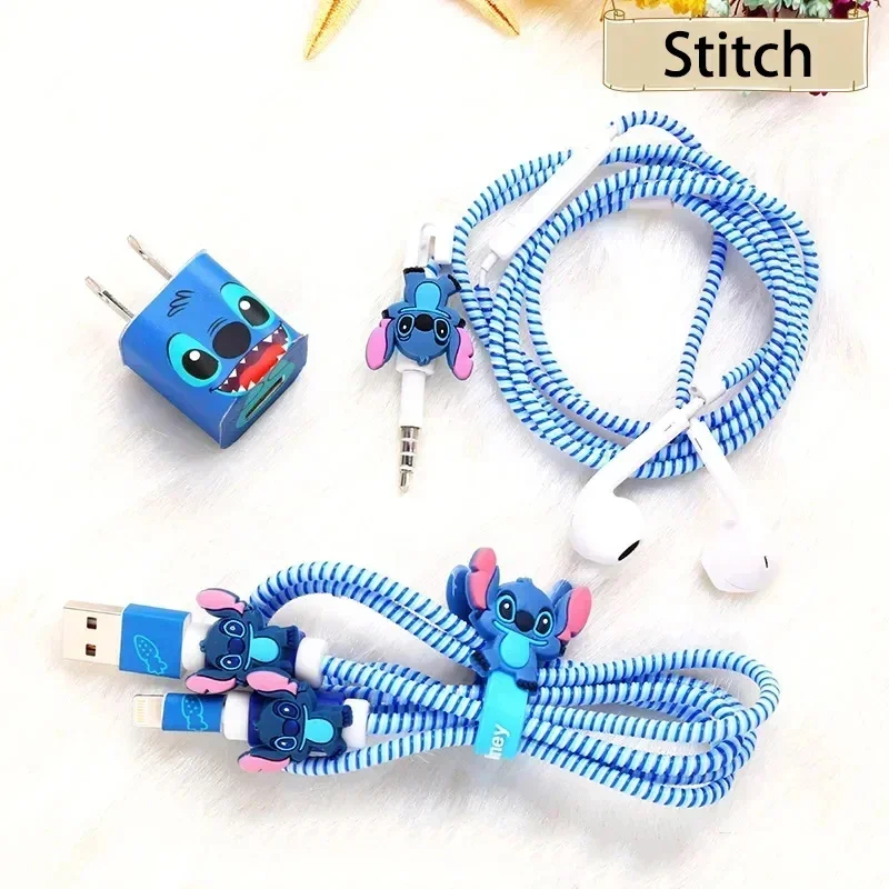 Stitch Iphone Charger Cable Protector Winder Charging Head Sticker Kawaii Cartoon Figure Data Line Headphone Usb Protection Wire