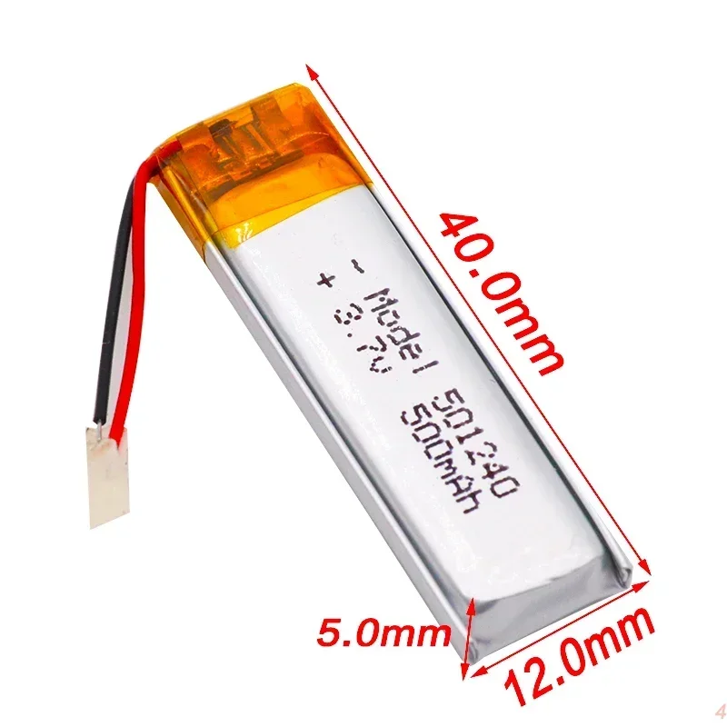 3.7V 500mAh 501240 051240 Li-Polymer Rechargeable Battery For MP3 MP4 GPS Bluetooth Earphone Electronic Scale Toys Lithium Cells