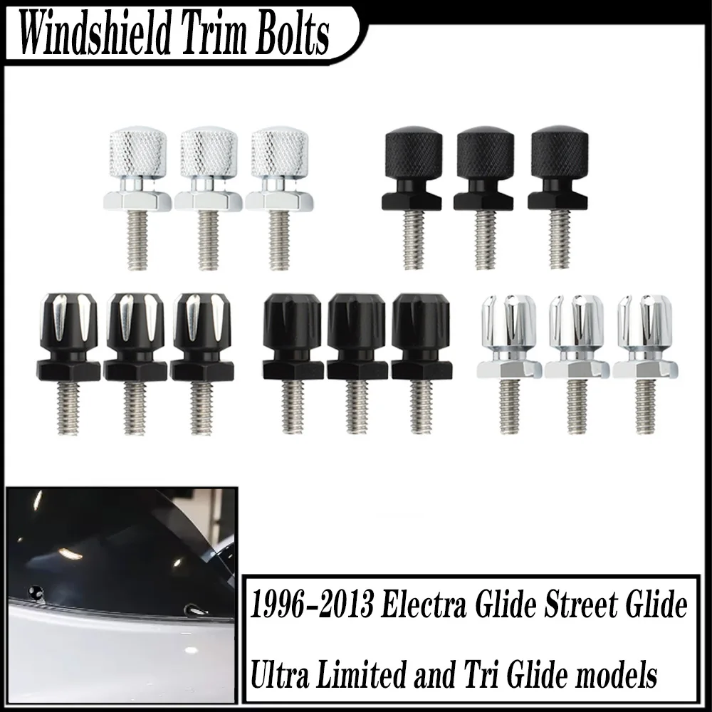 

3xВинты для отделки лобового стекла мотоцикла, черные/хромированные болты для Harley Touring Electra Street Glide 96-2013
