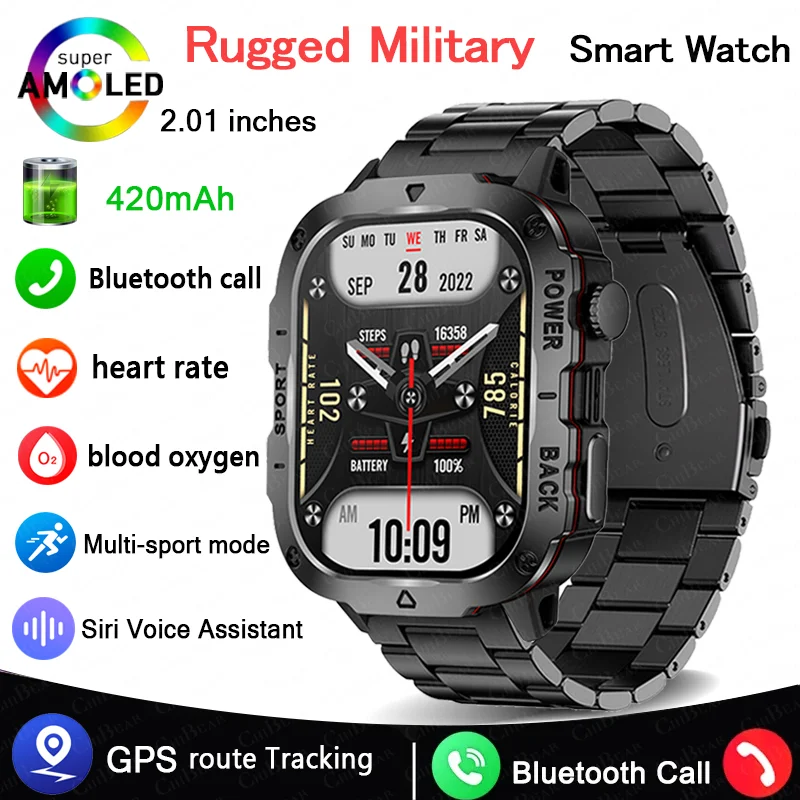 

For Huawei Xiaomi 2.01 Inch Screen Smart Watch Mens Bluetooth Call 420 MAh Sport Waterproof Heartrate Blood Oxygen SmartWatch