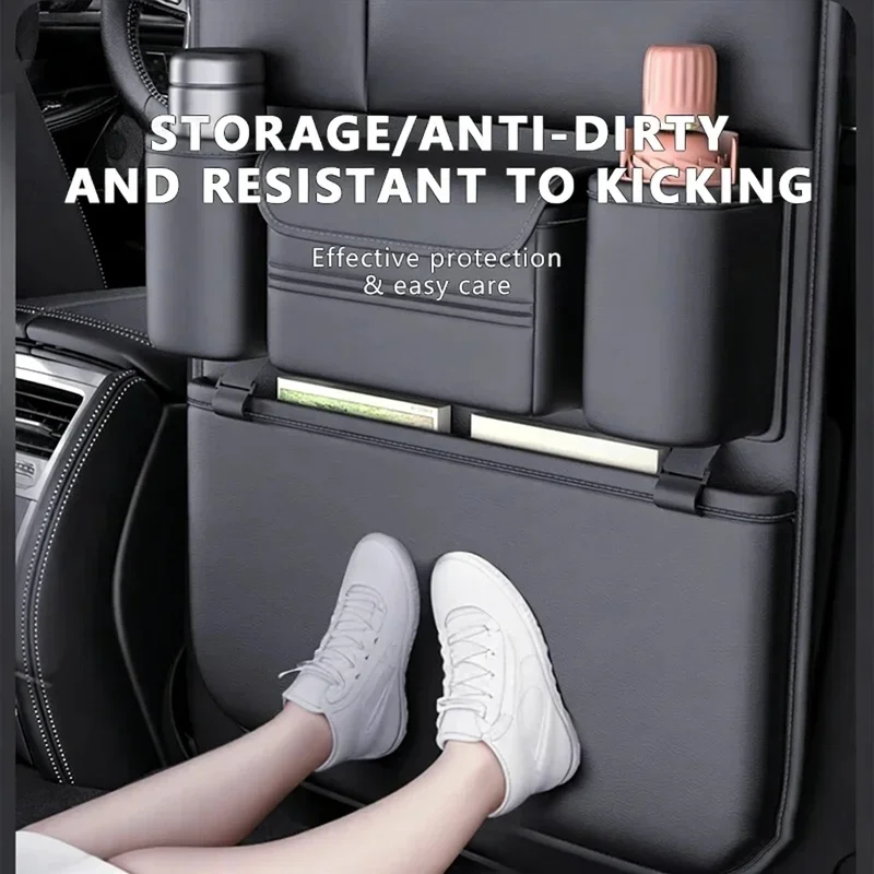 6‑Pocket Car Seat Back Storage Organizer, Wear‑Resistant Waterproof Anti‑Kick Pad with Tissue Cup Holder for Car Backseat view 5