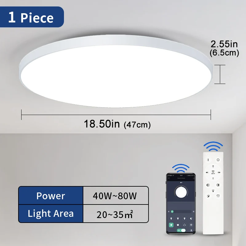 MARPOU Slimme Plafondlamp Grote LED 80W Plafondlampen met APP Afstandsbediening Dimbaar Huisarmatuur voor Woonkamer Badkamer