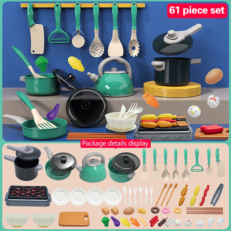 59/61PCS Toddler Children Pretend Play Educational Props Cutting Fruit Vegetable Play Food Kitchen Toys Set With Cooking Toy