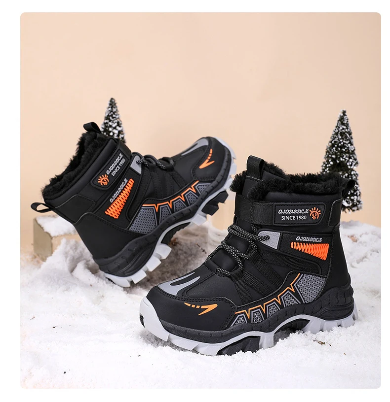 Kinder Outdoor Schneestiefel Winter Mode High-Top Warme Plüsch-Wanderschuhe Bequeme Rutschfeste Wanderschuhe Jungen Outdoor-Sneaker – Detail 15