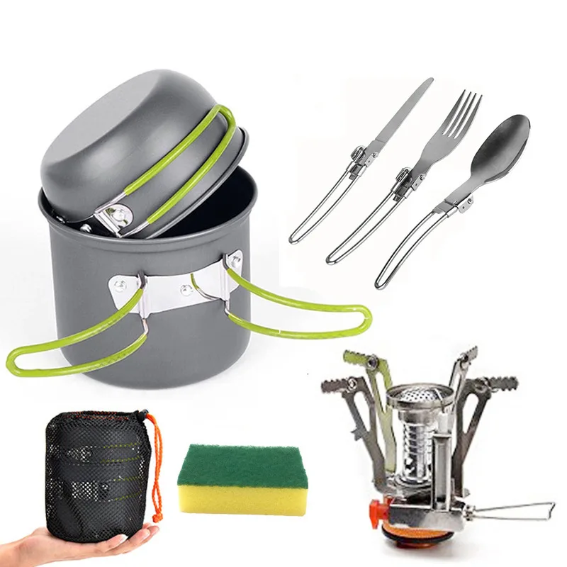 

Knife, Fork, Spoon, Single Person Cookware, Portable Camping Stove Set, Pot, 1-2 Person Outdoor Aluminum Alloy Picnic Set,Camp