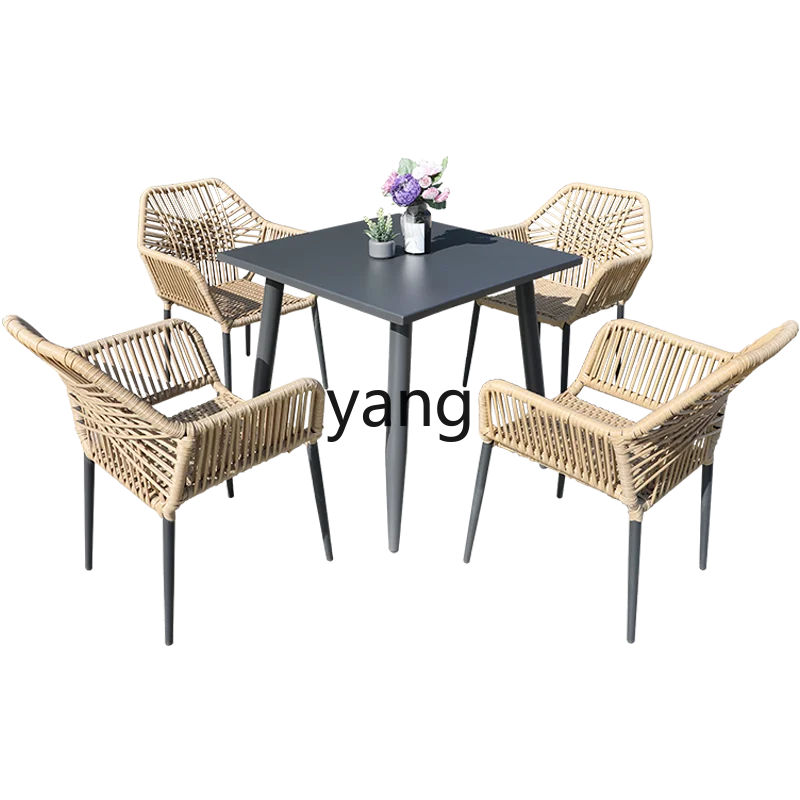 Yjq Outdoor Desk-Chair Courtyard Villa Courtyard Leisure Outdoor Garden Rattan Table and Chair with Umbrella Combination