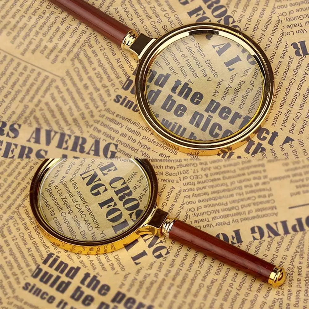 10X Handheld Magnifying Glass Antique Mahogany Handle Magnifier 60mm Lens For Science Seniors Reading Inspection