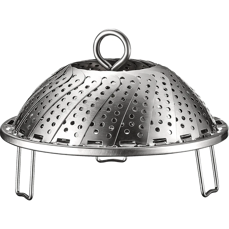 LFGB Certificated Pure 304 Stainless Steel Kitchen Steaming Rack Foldable Steamer with Electrolytic Surface Easily Clean Steamer