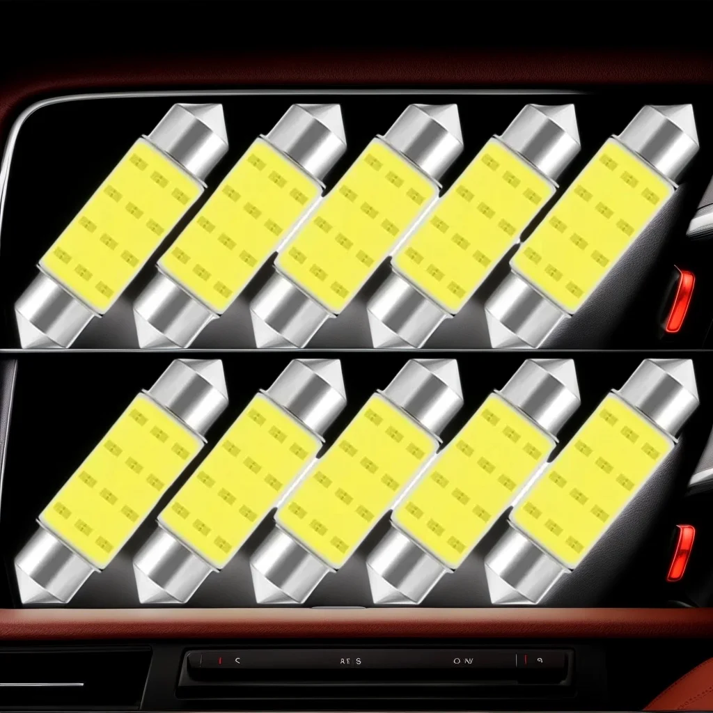 

​ ​ 10 шт. светодиодная лампа C5W-COB 7000K белая 12 В для внутреннего купола багажника, освещения номерного знака ​ ​