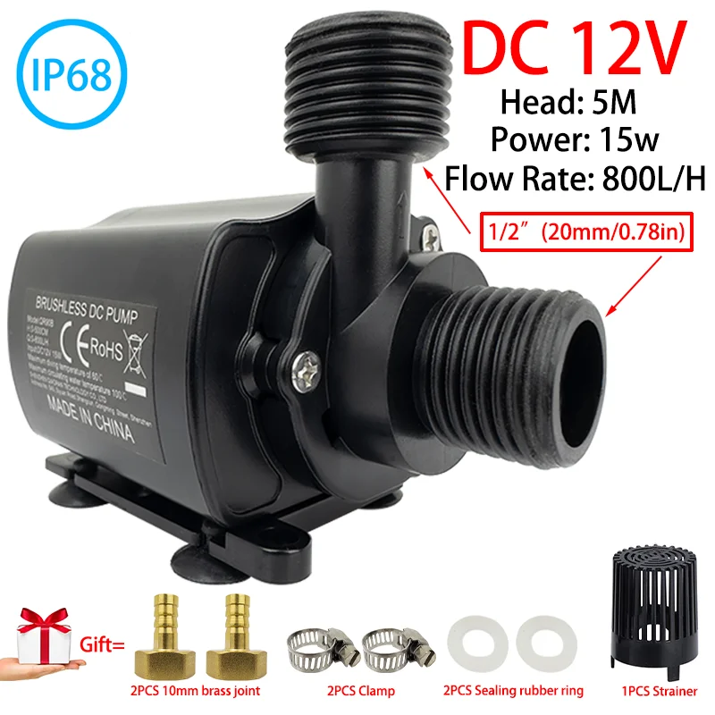 Mini bomba de agua sin escobillas con filtro DC12V 800L/H cabezal 5M cultivo sin suelo refrigeración por agua bomba de fuente circulante