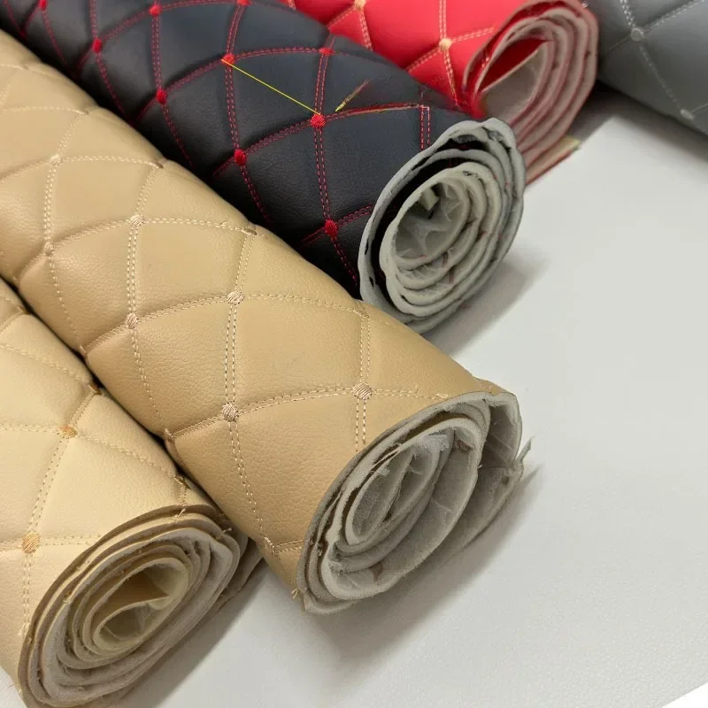 

Composite Sponge Rhombus Pattern Quilted PVC Leather Fabric DIY Sewing Car Interior Foot Mat Artificial Leather Car Seat Cover
