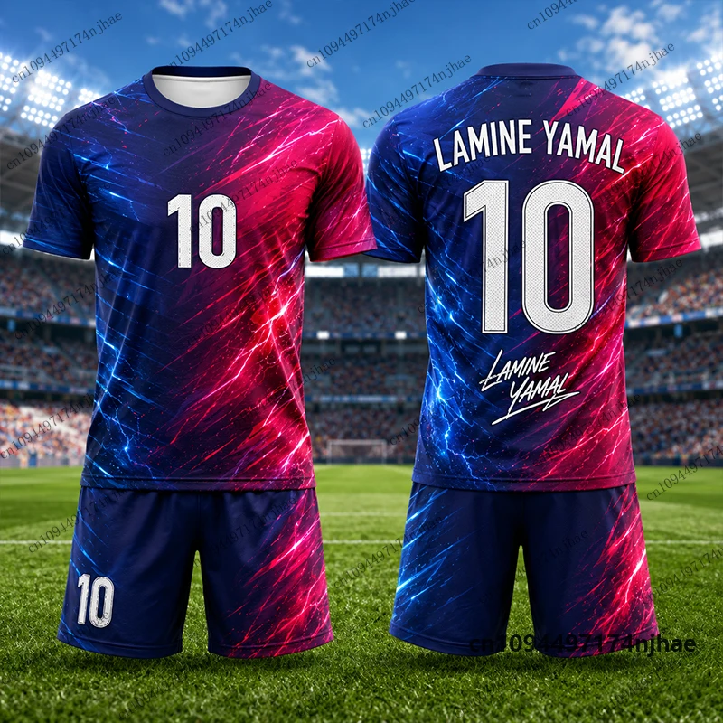 Kinder-Trainingsanzug Spanien Fans Yamal # 10 bedruckte T-Shirts + Shorts Set Fußballtrikot Sportanzug Freizeitkleidung für Kinder/Erwachsene 2-teiliges Outfit – Detail 8