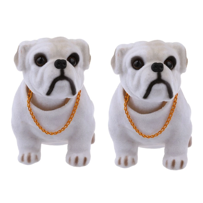 2X White Light Gray Shaking Head Nodding Bulldog Dog Decoration For Car