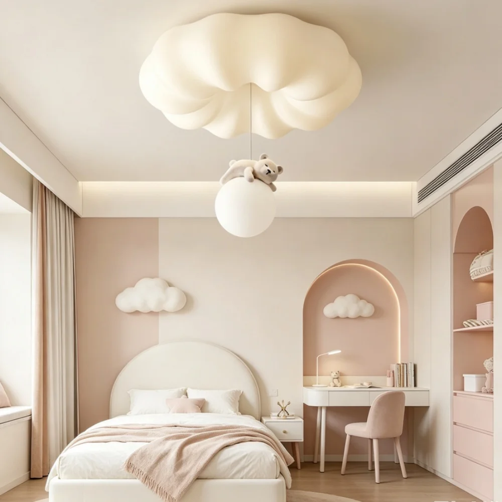 Modern Led Children's Ceiling Light Bear Shaped Pendant Lights Three Color Light Suitable For Bedrooms Living Rooms Study Rooms