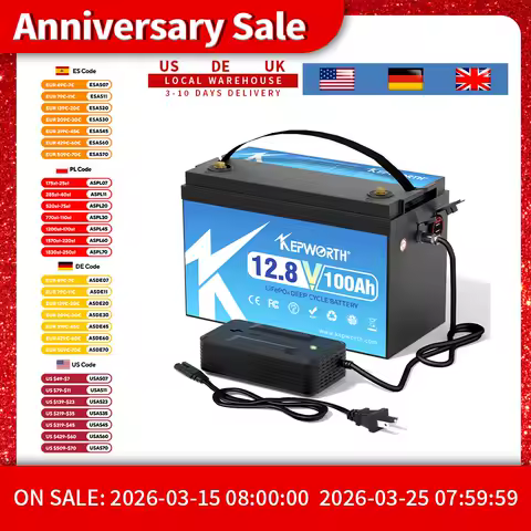 KEPWORTH 12V 100Ah LiFePO4 Battery Built-in 100A upgraded BMS Lithium Power Batteries For RV Campers Golf Cart Off-Road Off-Grid