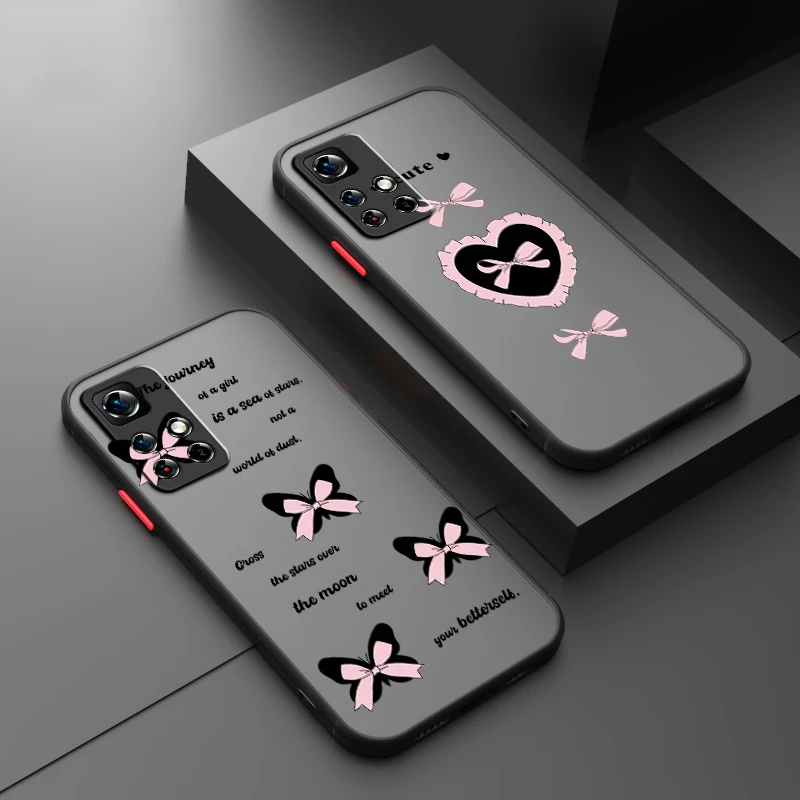 

Bow Lace Pink Cool Dark Frosted Translucent For Redmi 8 8A 9A 9C 9AT 9 9T 10X 10A 10C 10 11A 12C 12 13C 5G Soft Phone Case