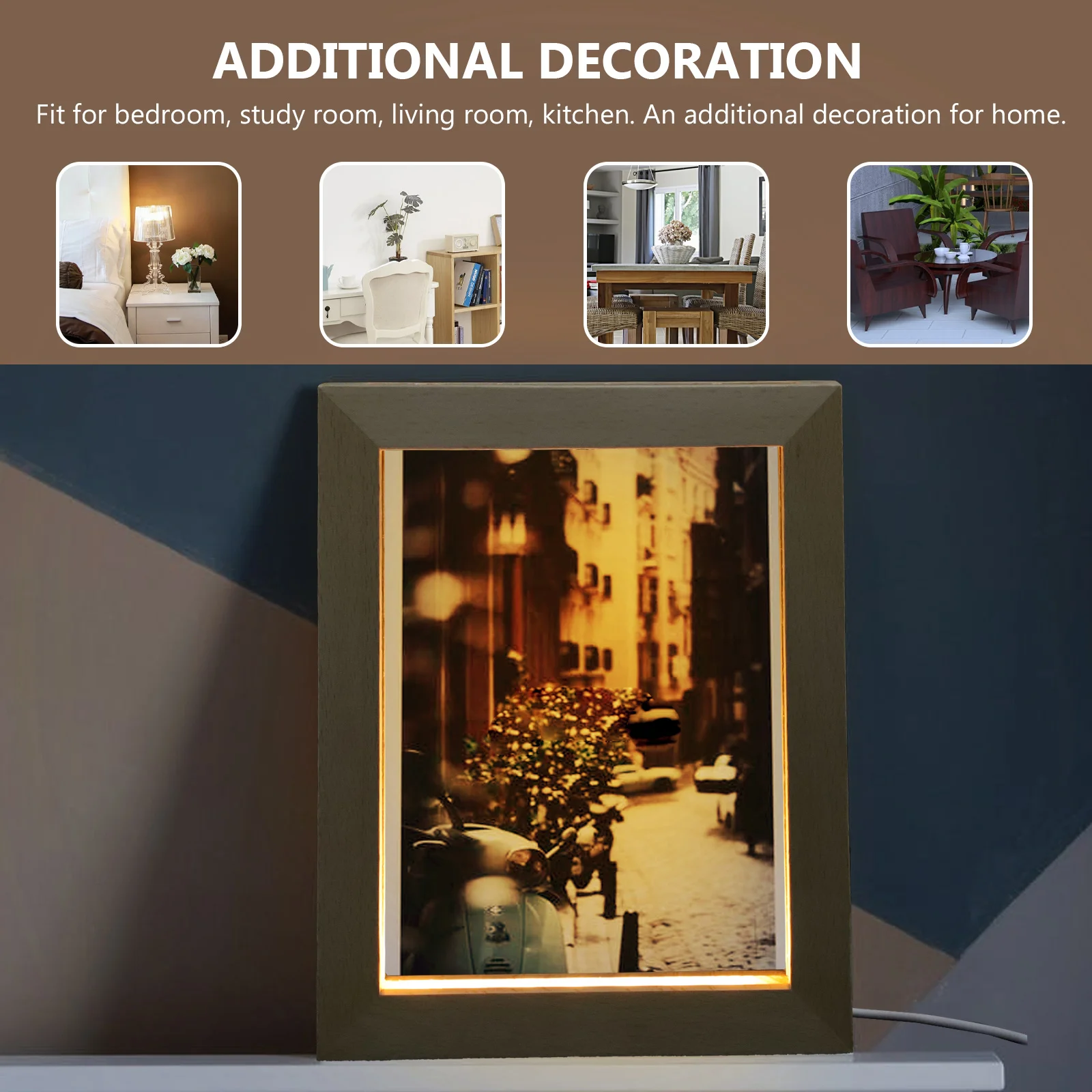 Glowing Photo Frame Night Light USB Wood Picture Tabletop Desktop Lighted Frames