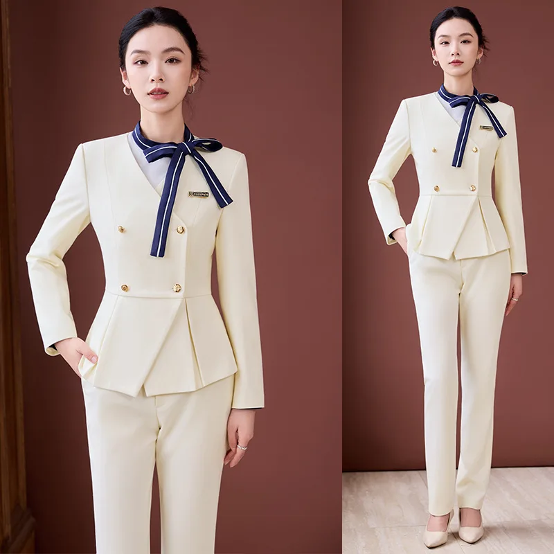 

Blue Professional Suit Set for Women2025New Spring and Autumn Hotel Front Desk Manager Beauty Salon Attendant Work Uniform