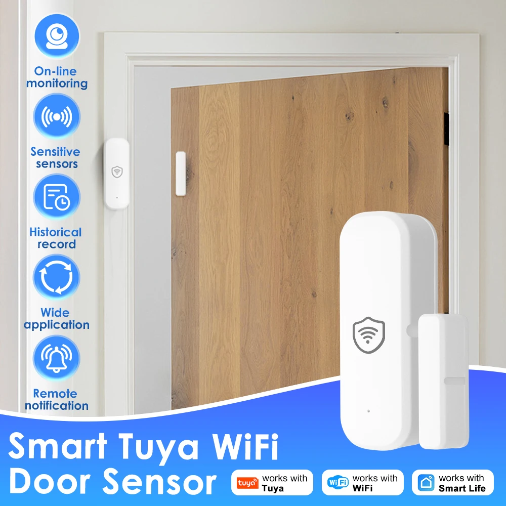 Tuya WiFi or Zigbee Door/Window Sensor Smart Home Open/Closed Alarm Security System Smart Life Remote Monitoring