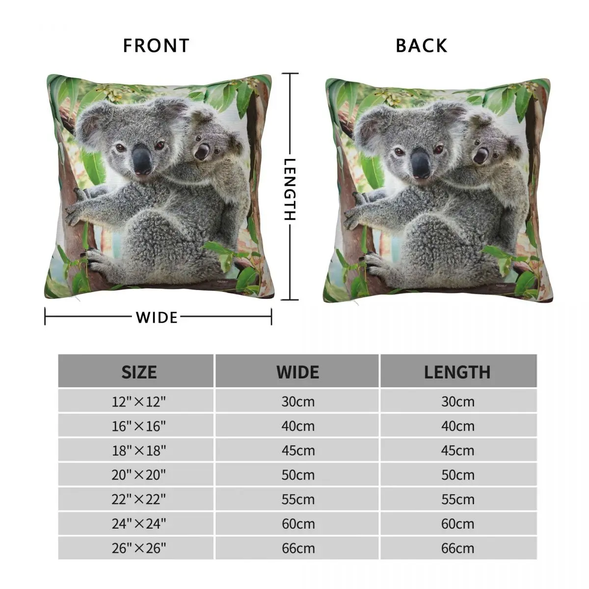 Koala Cuddles On Tree Square Pillowcase Polyester Linen Velvet Pattern Zip Decor Bed Cushion Cover 18