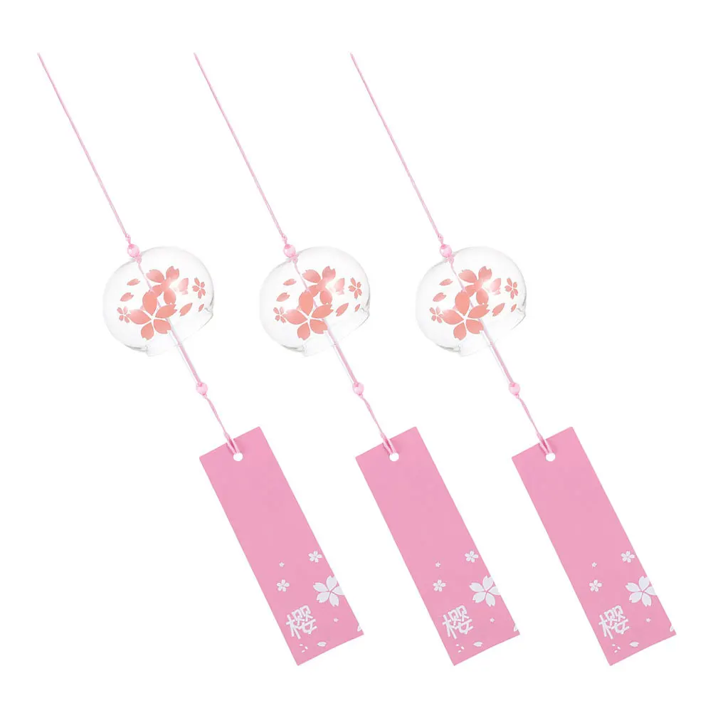 

3Pcs Cherry Blossom Hanging Wind Chimes Japanese Glass Home Decor Balcony Garden Ornament Delicate Design Glass Wind Bells