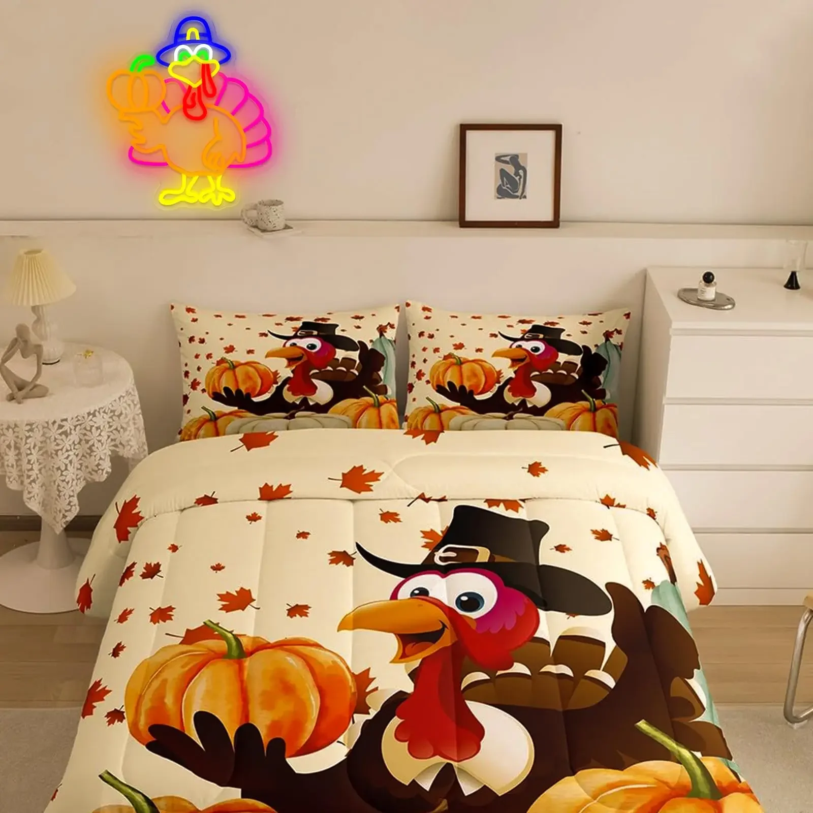 Pumpkin Turkey Neon Thanksgiving Harvest Led Signs for Thanksgiving Kitchen Bedroom Living Room Christmas Party Present