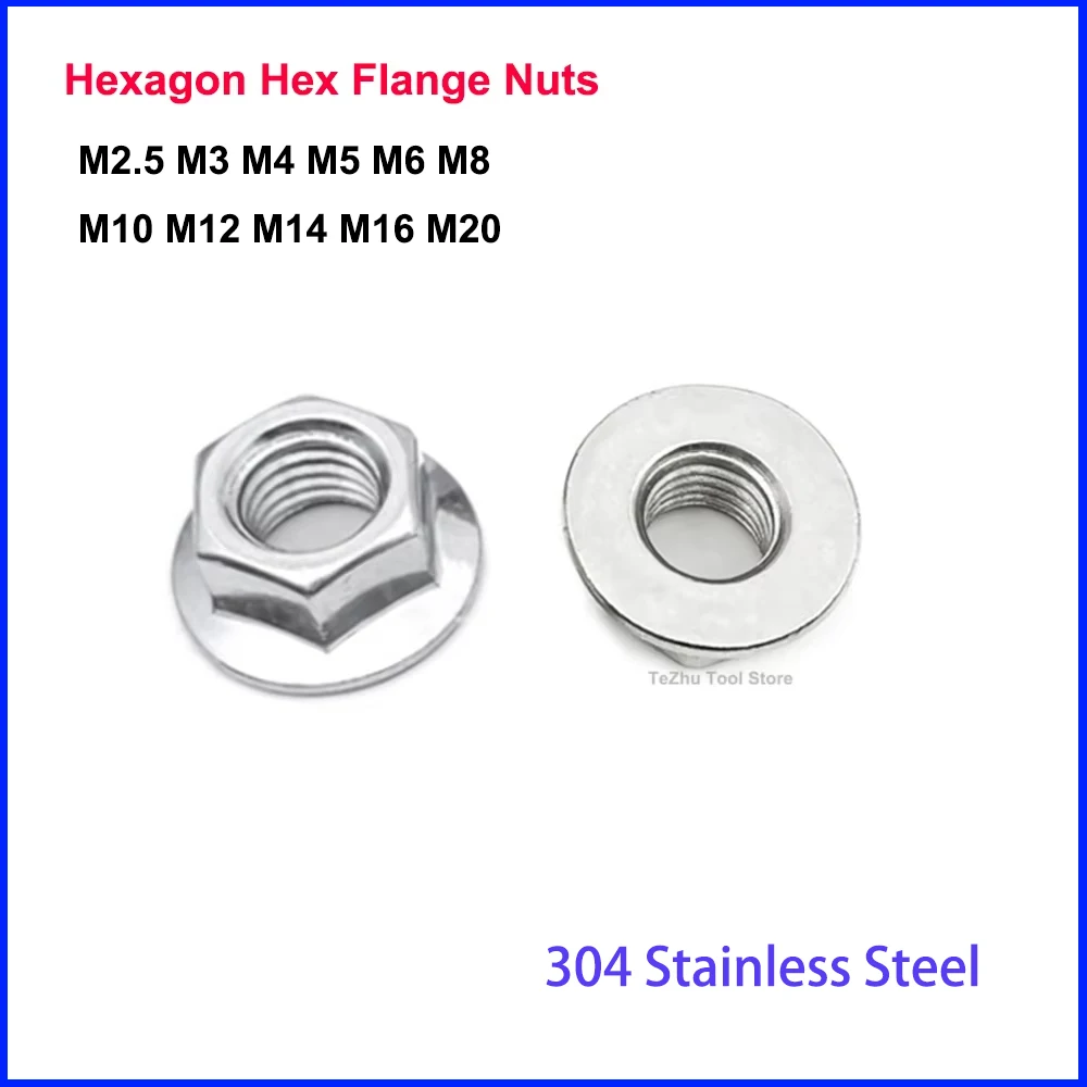 

M3 M4 M5 M6 M8 M10 M12 шестигранные фланцевые гайки с шестигранным хвостовиком A2 304, фиксирующая гайка из нержавеющей стали
