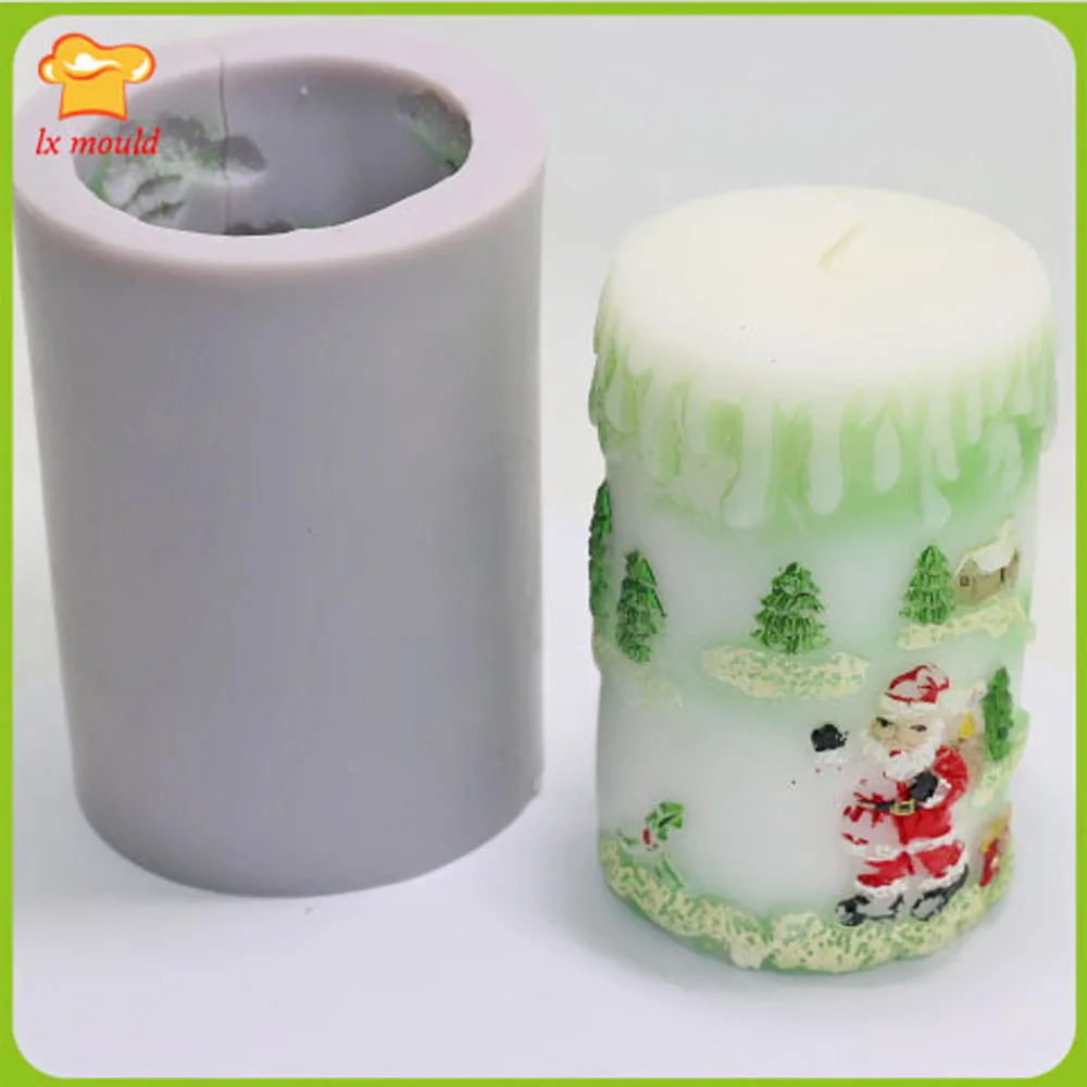 

Силиконовая форма для цилиндрических свечей с рельефом Санты для праздничного рождественского декора дома, изготовления мыла, гипсовых украшений