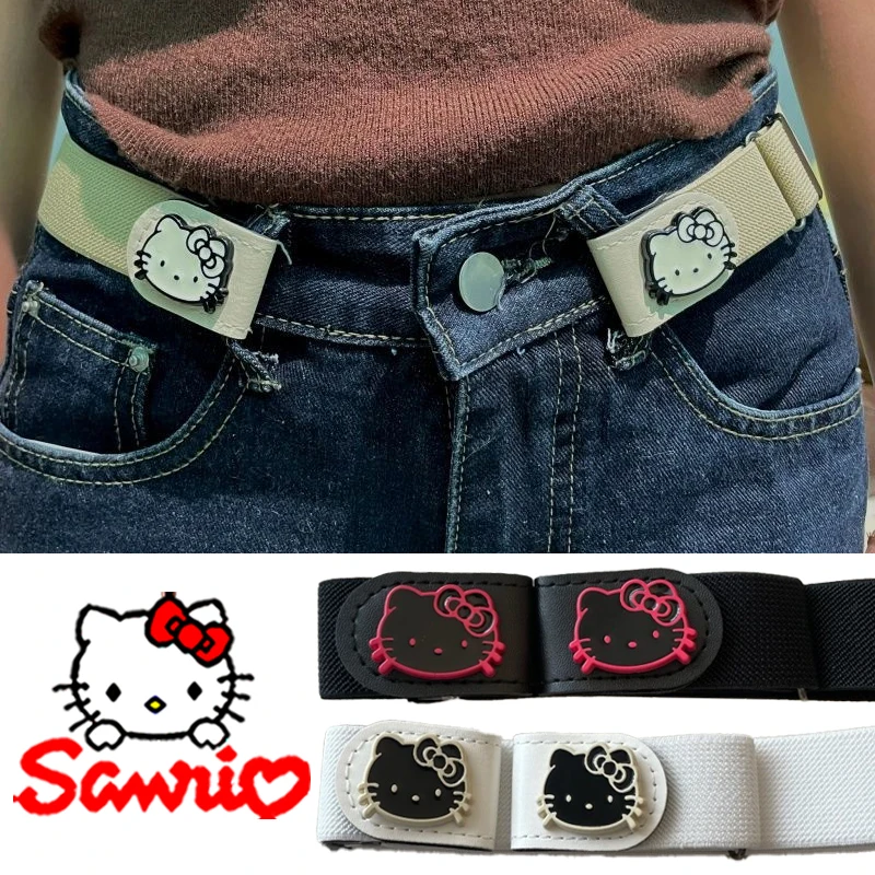 

Sanrio Hello Kitty Canvas Adjustable Elastic Invisible Waist Band Cartoon Cute Woman Traceless Invisible Elastic Belt for Jeans