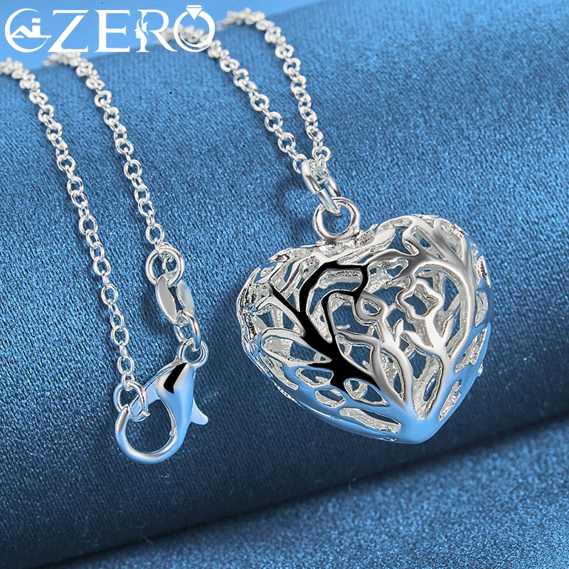 Hot Classic 925 Sterling Silver 16-30 Inch Chain Hollow Heart Pendant Necklace For Women Wedding Charm Party Fashion Jewelry