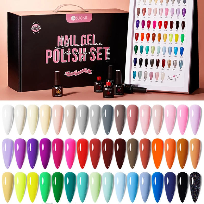 UR SUGAR 60pcs Gel Nail Polish Set Manicure Soak Off Base Reinforcement Gel No-wipe Top Coat UV LED Gel Varnish Kit