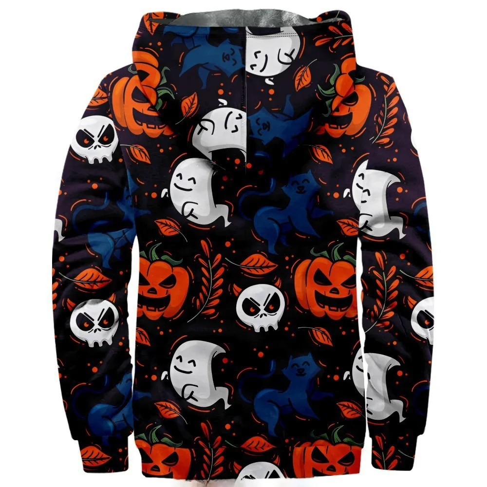 

Длинная толстовка с капюшоном из хлопка с принтом Хэллоуина, повседневная одежда на молнии, тематическая коллекция Хэллоуина, зимняя одежда