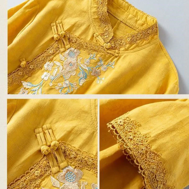 Embroidery China Style Shirt Women Vintage Cheongsam Top Hanfu Chinese Traditional Dress Tang Suit Harajuku Blouses Cotton Linen