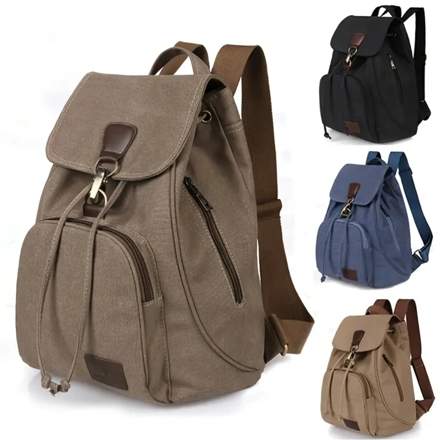 

Womens Drawstring Canvas Backpack, Multifunctional Large Capacity Backpack For Commuting & Traveling Gold bag Zipper bag Edible