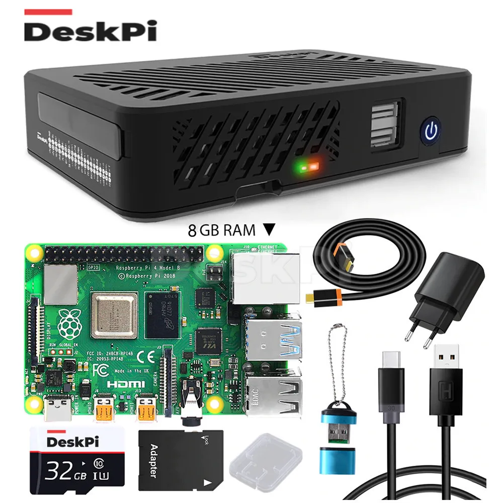 

DeskPi Lite Full Kit with Raspberry Pi 4 Board - 2GB/4GB/8GB RAM / Q3 Power Supply / 32GB Card