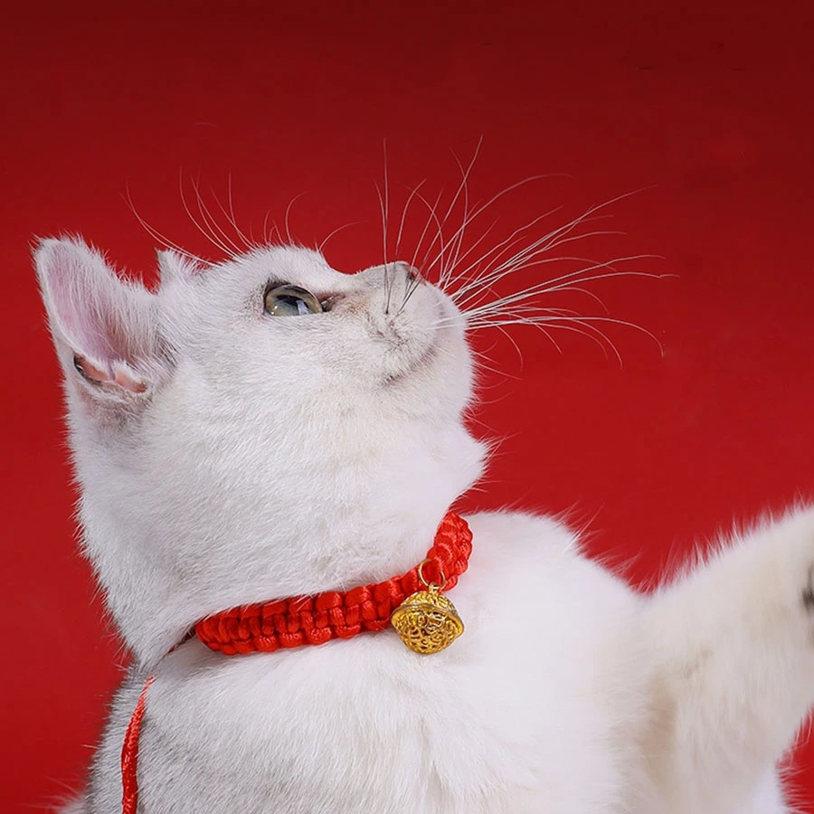 1PC Pet Collar Cat Neck Adjustable Handwoven Red Rope Dog Necklace