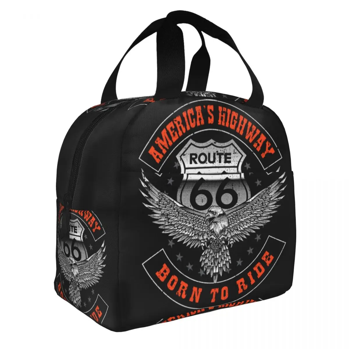 Ride The Route 66 Insulated Lunch Bag for Women Resuable Biker Motorcycle Cruise America Highway Thermal Cooler Lunch Box