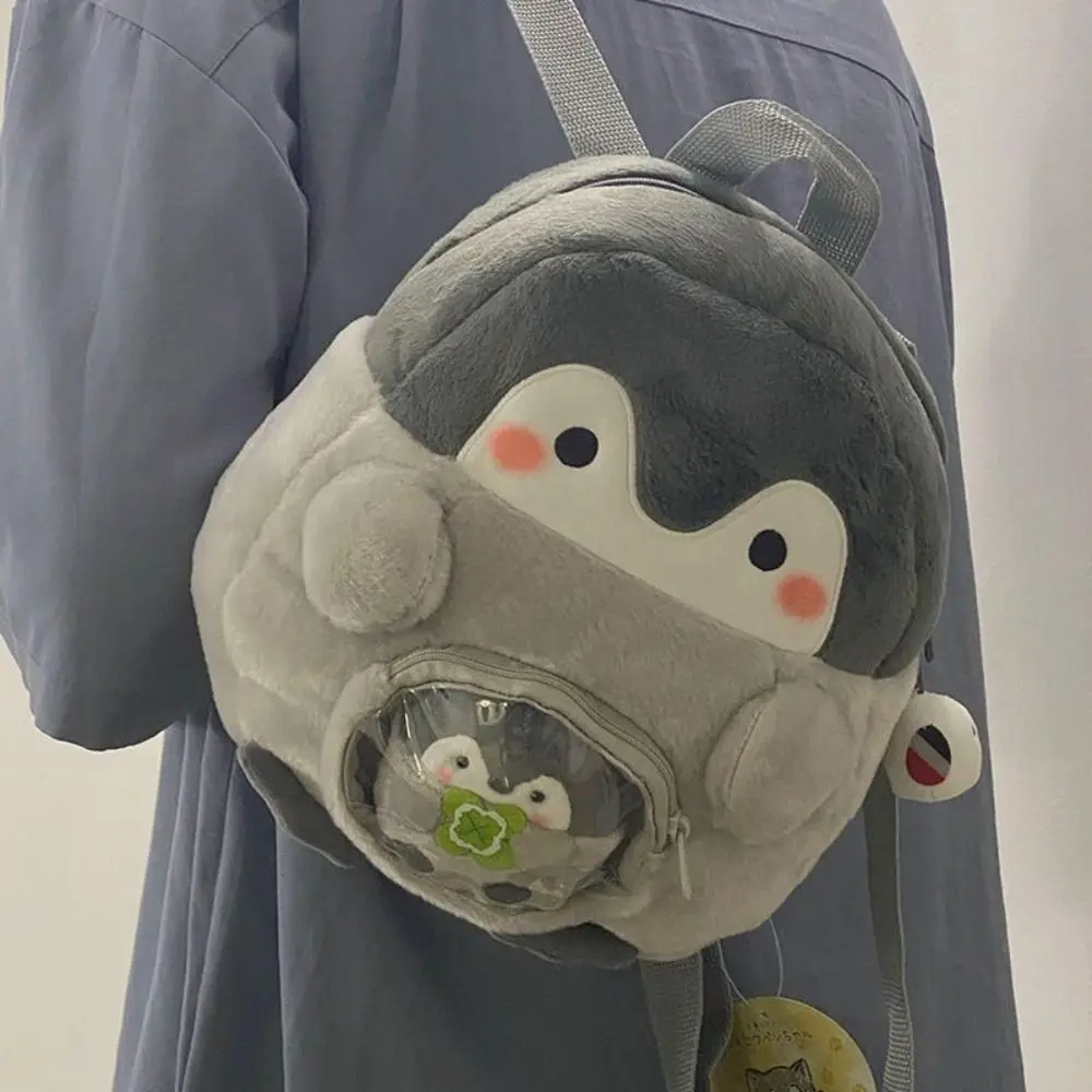 Münz geldbörse Plüsch Pinguin Rucksack transparent mit Anhänger Cartoon Puppen tasche JK Lolita große Kapazität Kinder Schult asche