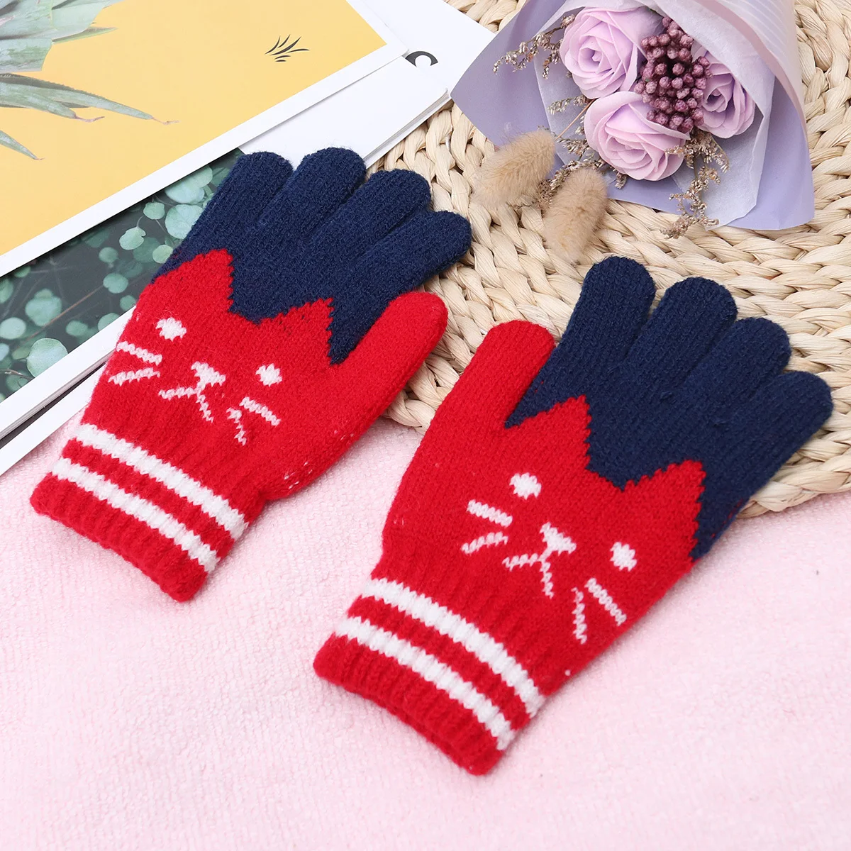 

Детские теплые зимние вязаные перчатки для девочек, мягкие теплые перчатки из искусственной шерсти для девочек, перчатки для зимних игр, шерстяные красные