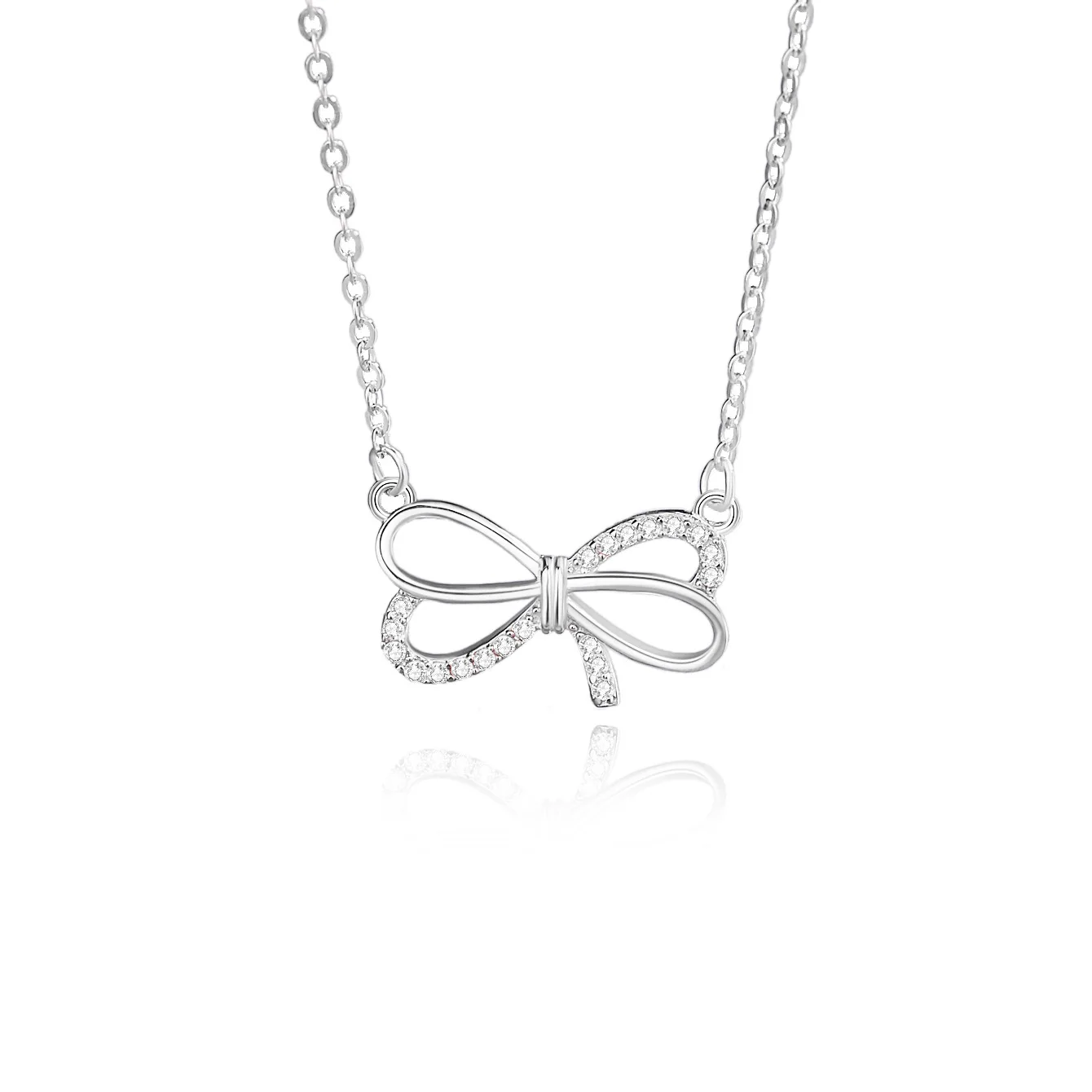 

S925 Silver Bow Necklace for Women Luxury Minor Design with Zircon Simple Joker Clavicle Chain for Holidays or Gifts